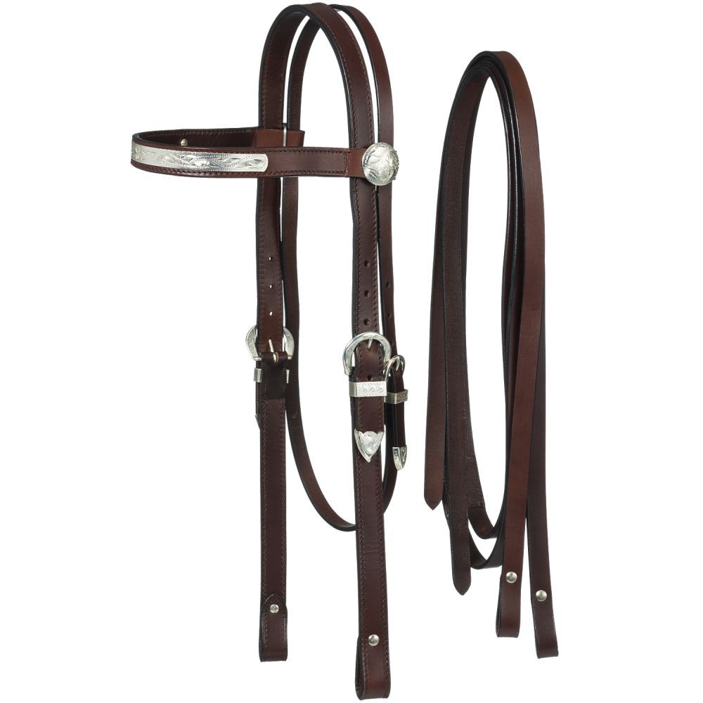 King Series Draft Horse Western Show Headstall with Split Reins in Dark Oil