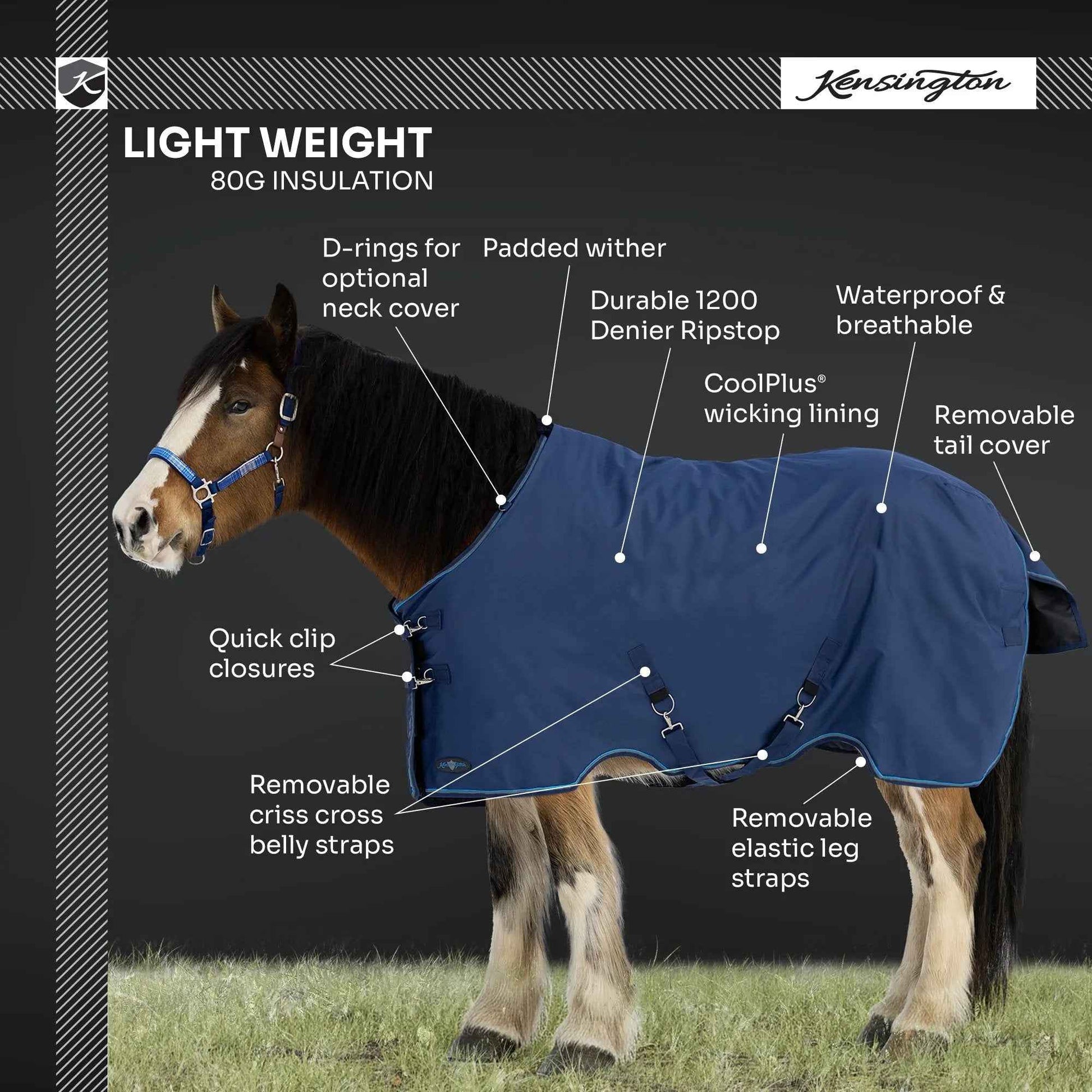 Lightweight Winter Turnout Blanket for Draft Horses - 80g Insulation, Waterproof & Breathable Comfort