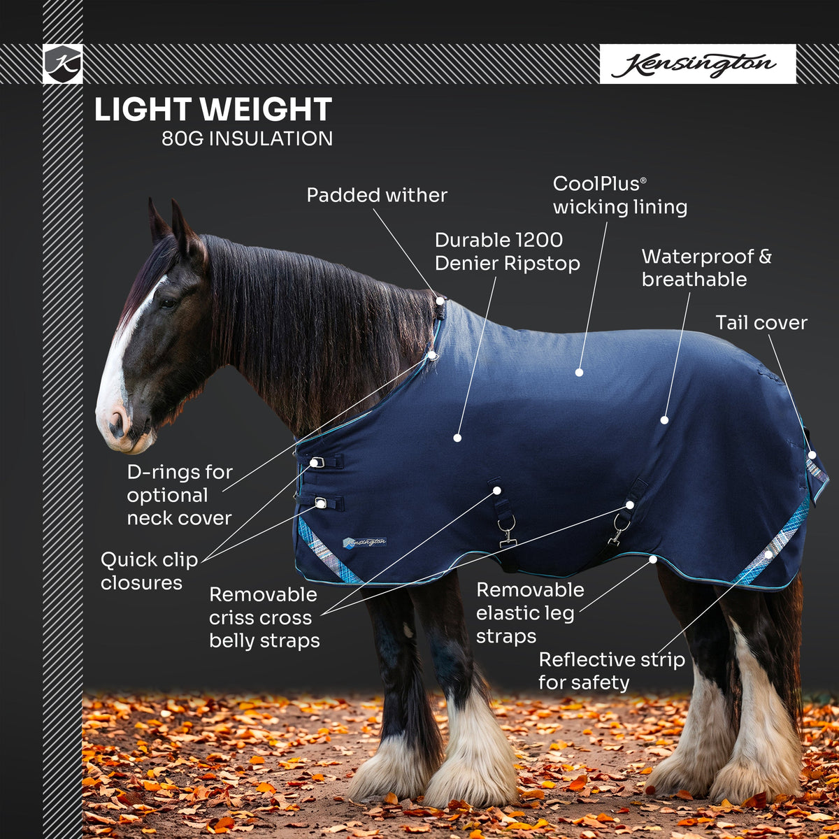 Kensington lightweight 80g draft horse winter turnout blanket features overview