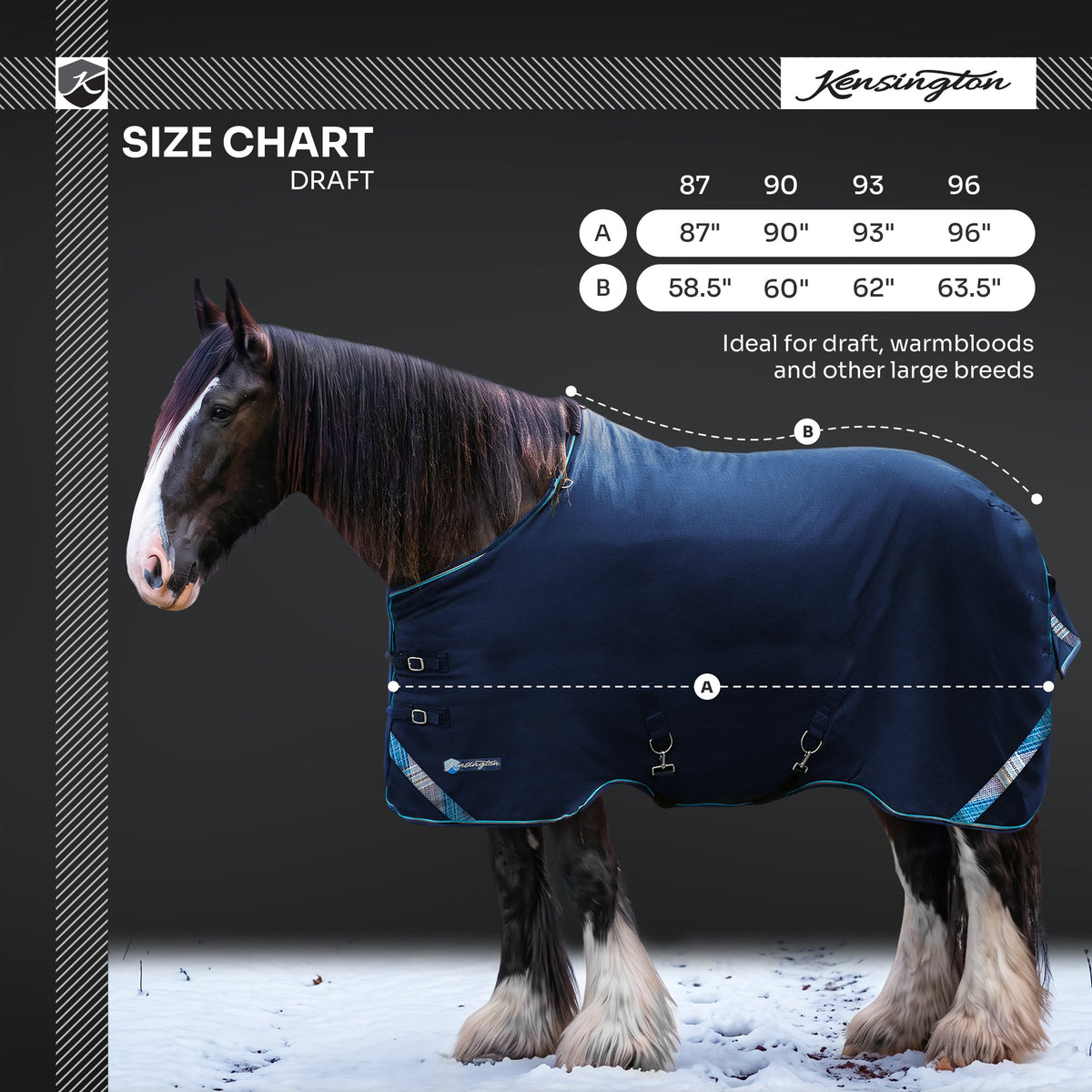 Kensington midweight 180g draft horse winter turnout blanket size chart