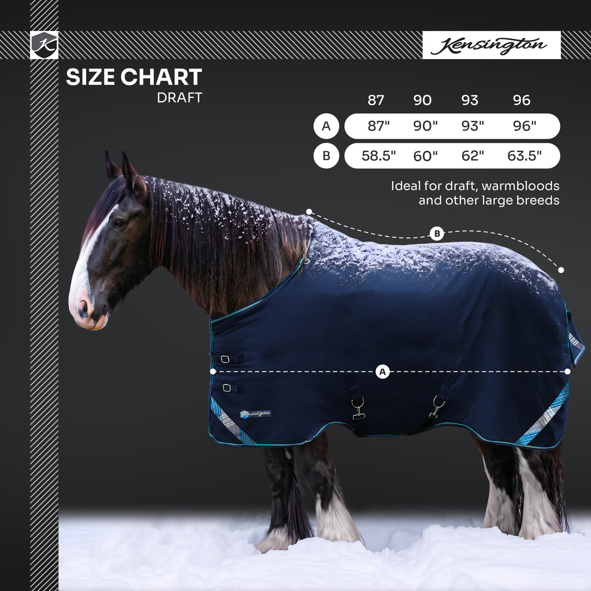 Kensington heavyweight 300g draft horse winter turnout blanket size chart