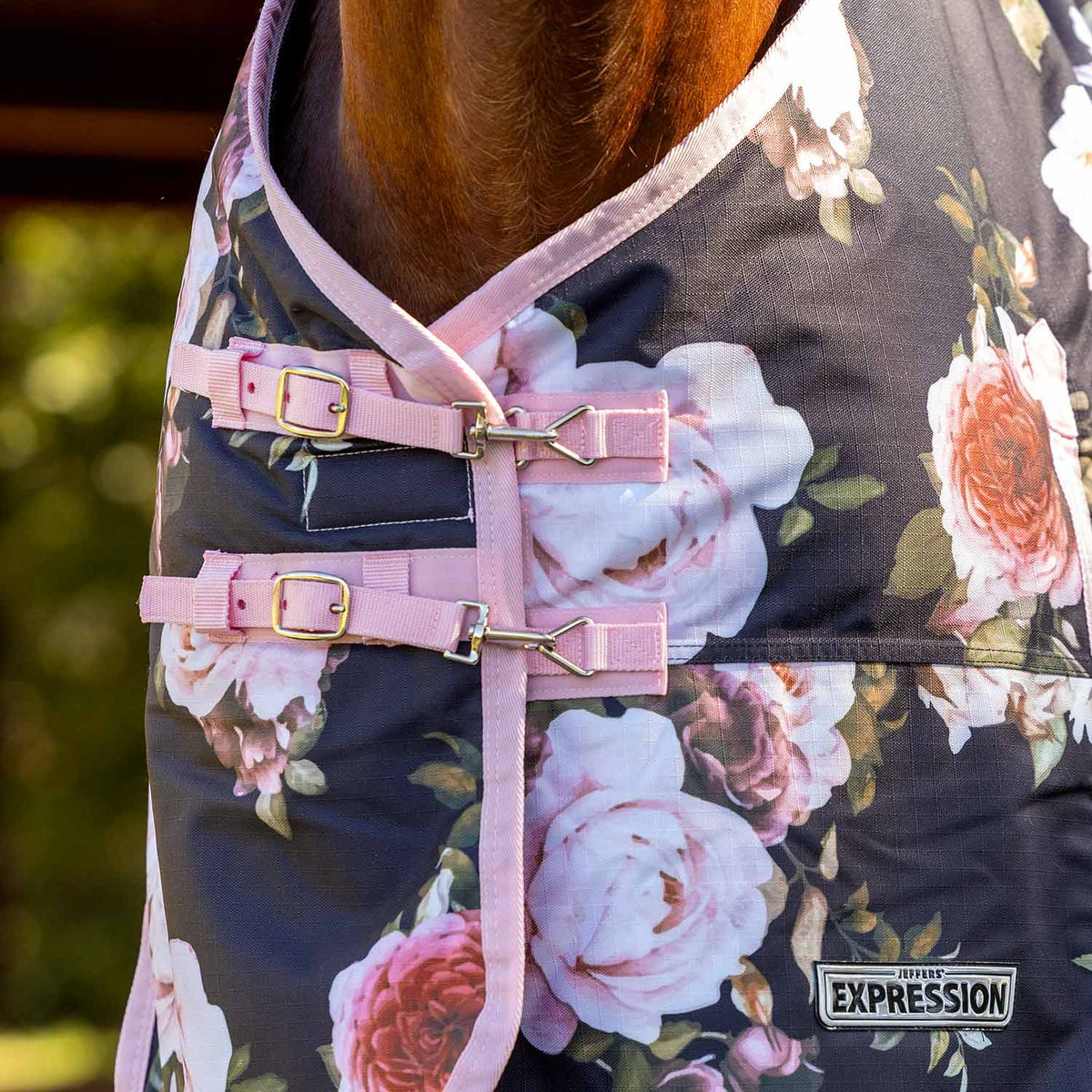 Draft horse turnout blanket in Rose Garden