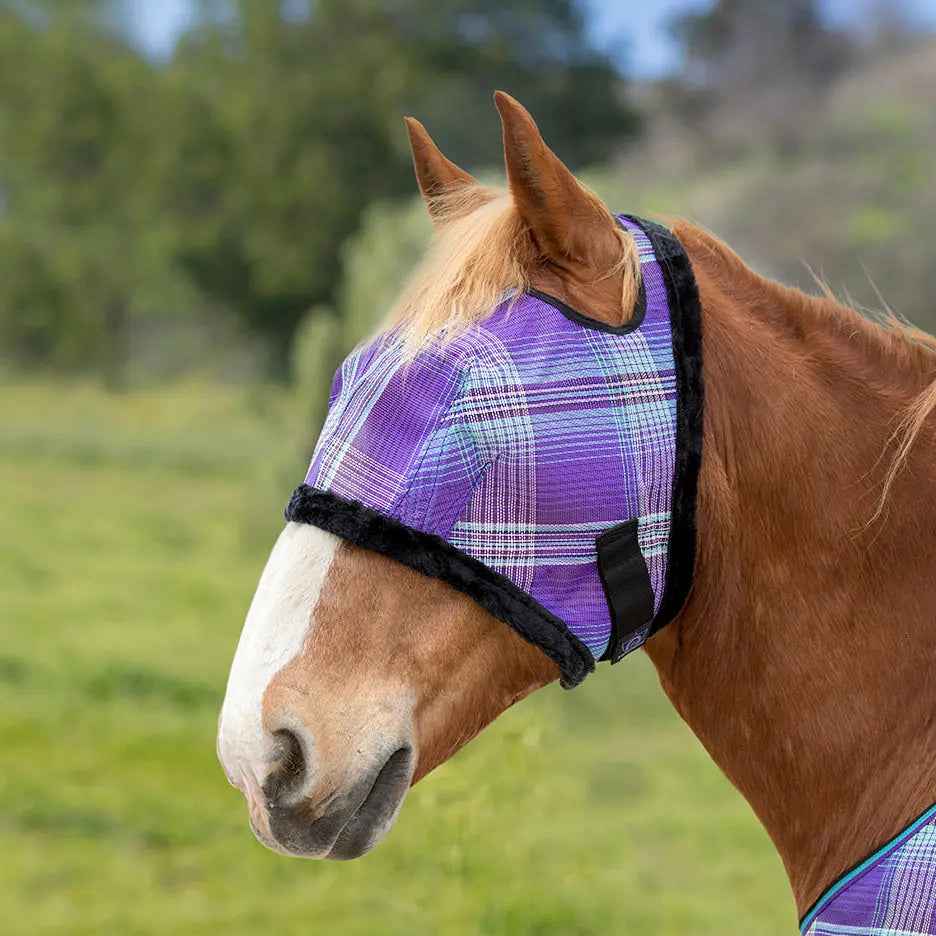 Open Top Draft Horse Fly Mask with Fleece Trim - 73% UV Protection & Comfort