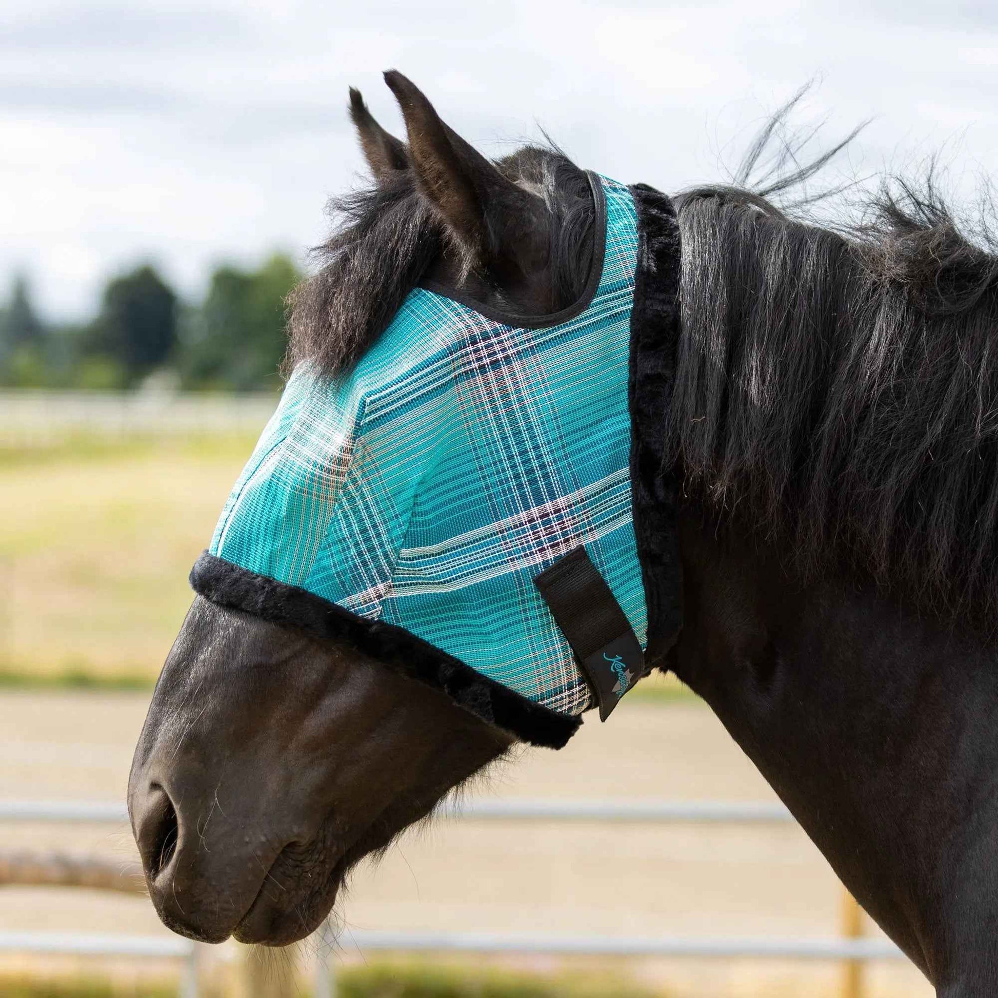Open Top Draft Horse Fly Mask with Fleece Trim - 73% UV Protection & Comfort
