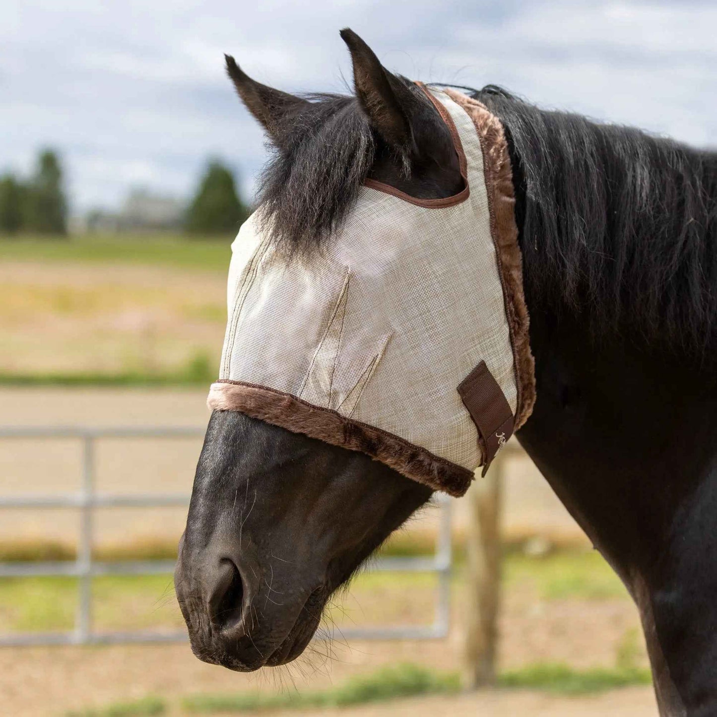Open Top Draft Horse Fly Mask with Fleece Trim - 73% UV Protection & Comfort