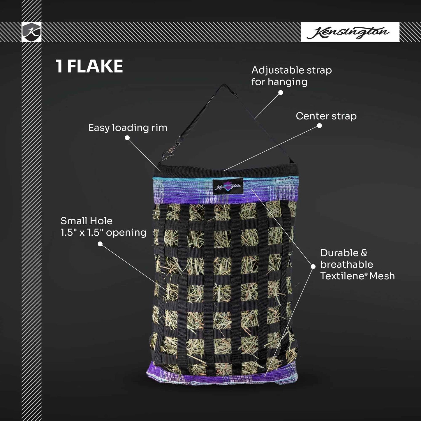 Slow Feed Hay Bag with Easy Load Rim - 1 Flake Capacity