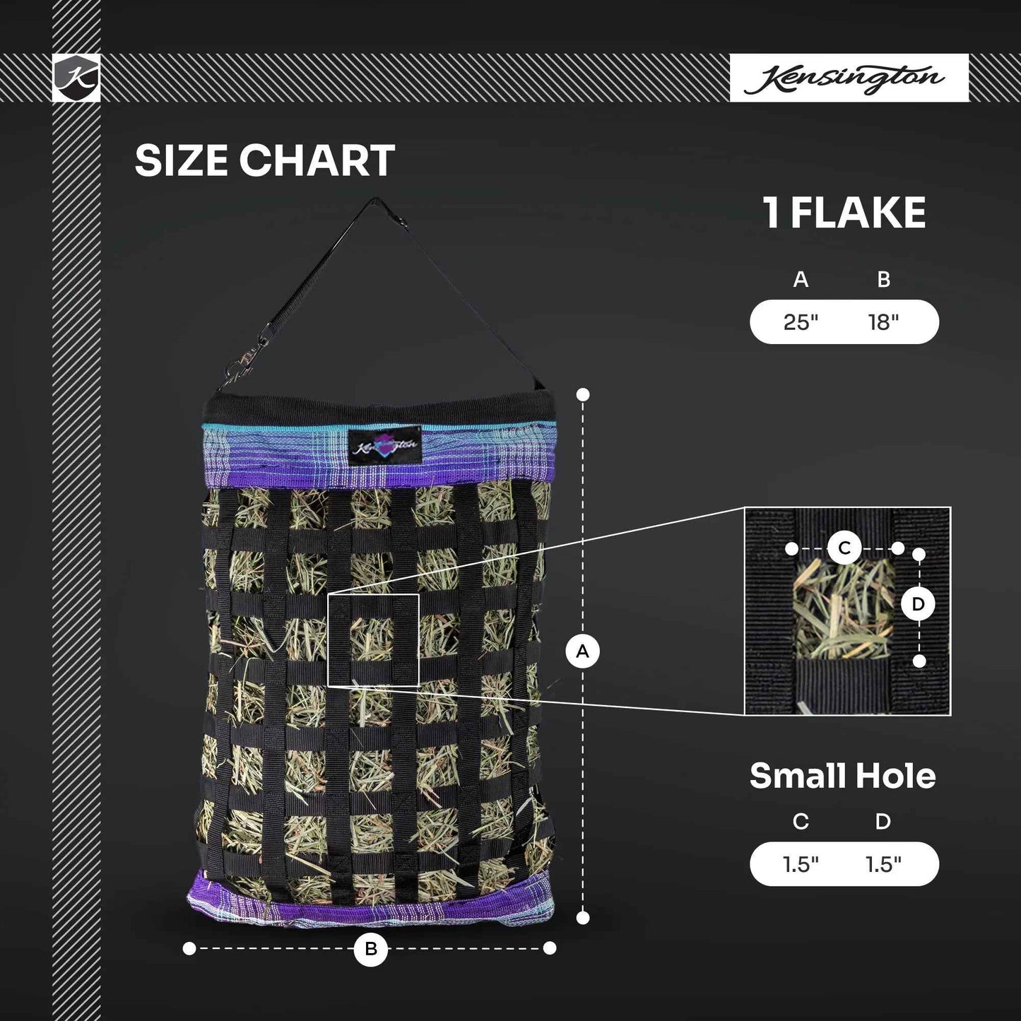 Slow Feed Hay Bag with Easy Load Rim - 1 Flake Capacity