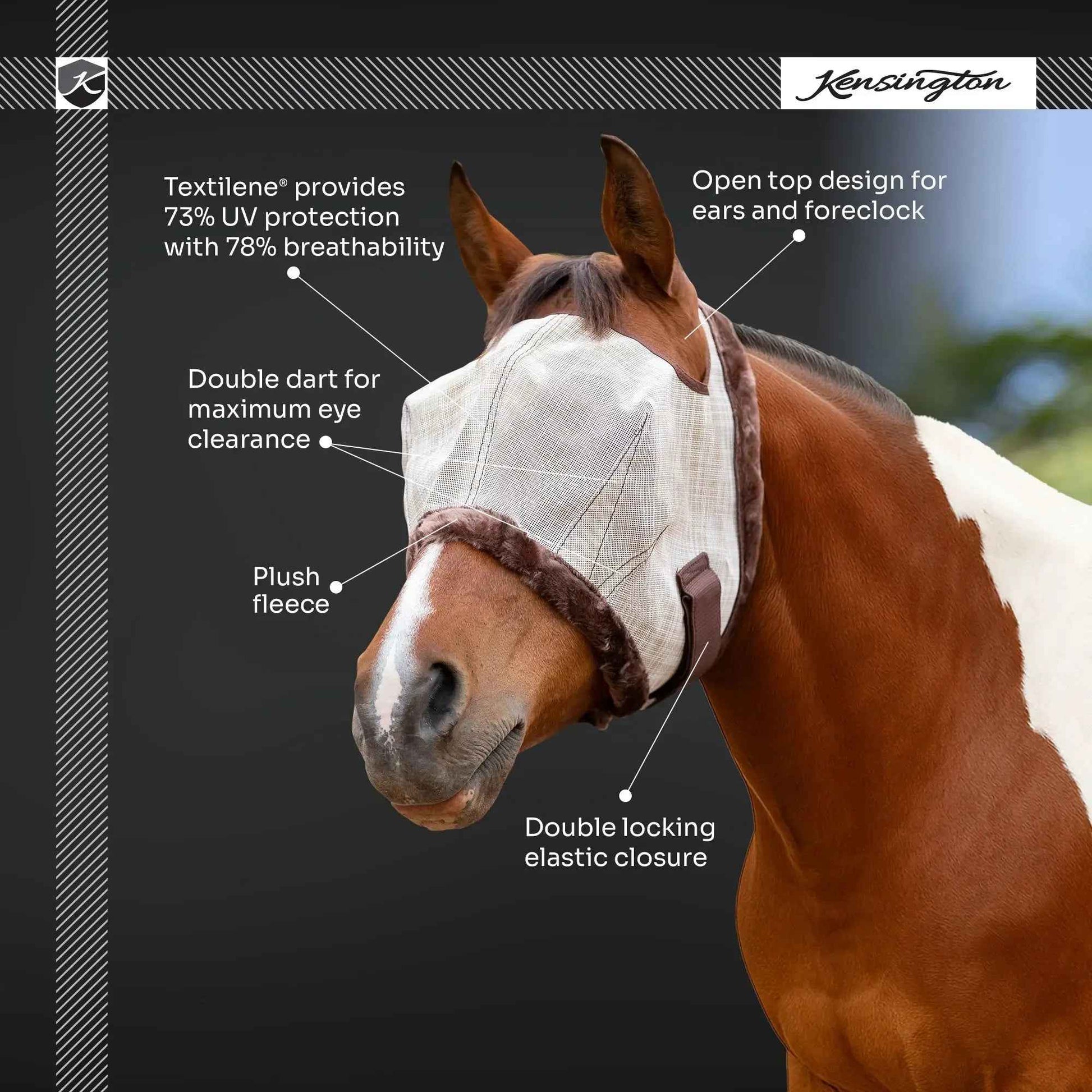 Open Top Draft Horse Fly Mask with Fleece Trim - 73% UV Protection & Comfort